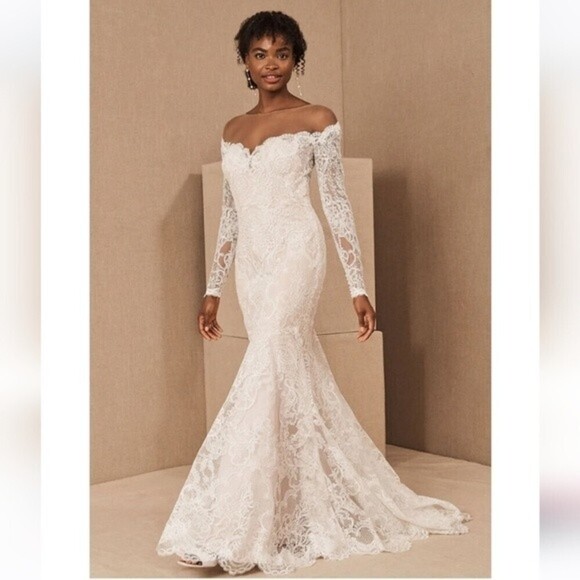 NWT Anthropologie BHLDN Watters Ula Blush lace sheet back wedding gown Sz 2 - Picture 2 of 16